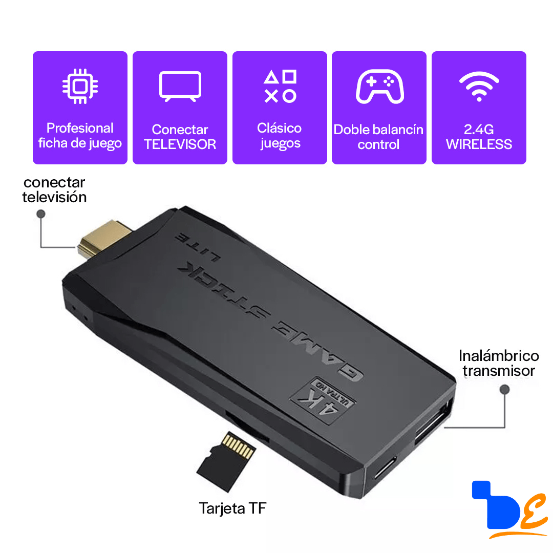 GameStick© – VideoGame Retrô con 20.000 Juegos + Mando inalámbrico extra Grátis