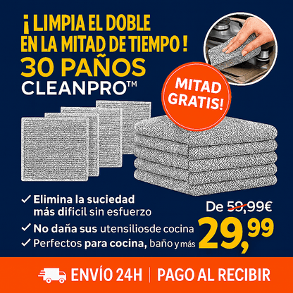 ¡LIMPIA EL DOBLE EN LA MITAD DE TIEMPO! – CleanPro™ Pack 30 Paños de Limpieza Premium