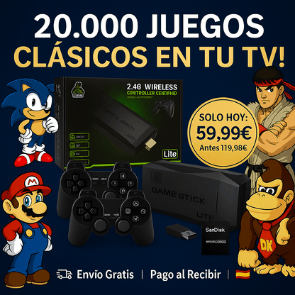 GameStick© – VideoGame Retrô con 20.000 Juegos + Mando inalámbrico extra Grátis