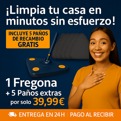 SuperMop® - Fregona 360º autoescurrible + 5 Paños de Recambios Grátis