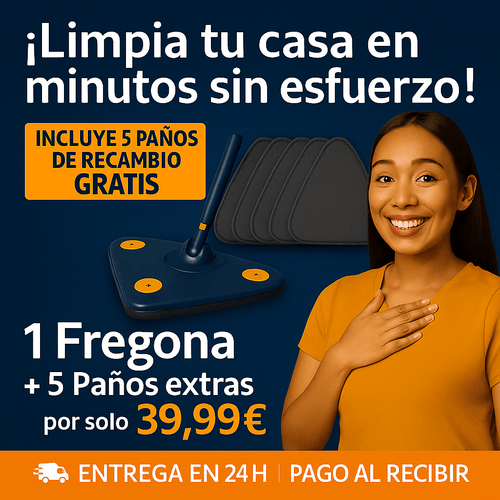 SuperMop® - Fregona 360º autoescurrible + 5 Paños de Recambios Grátis