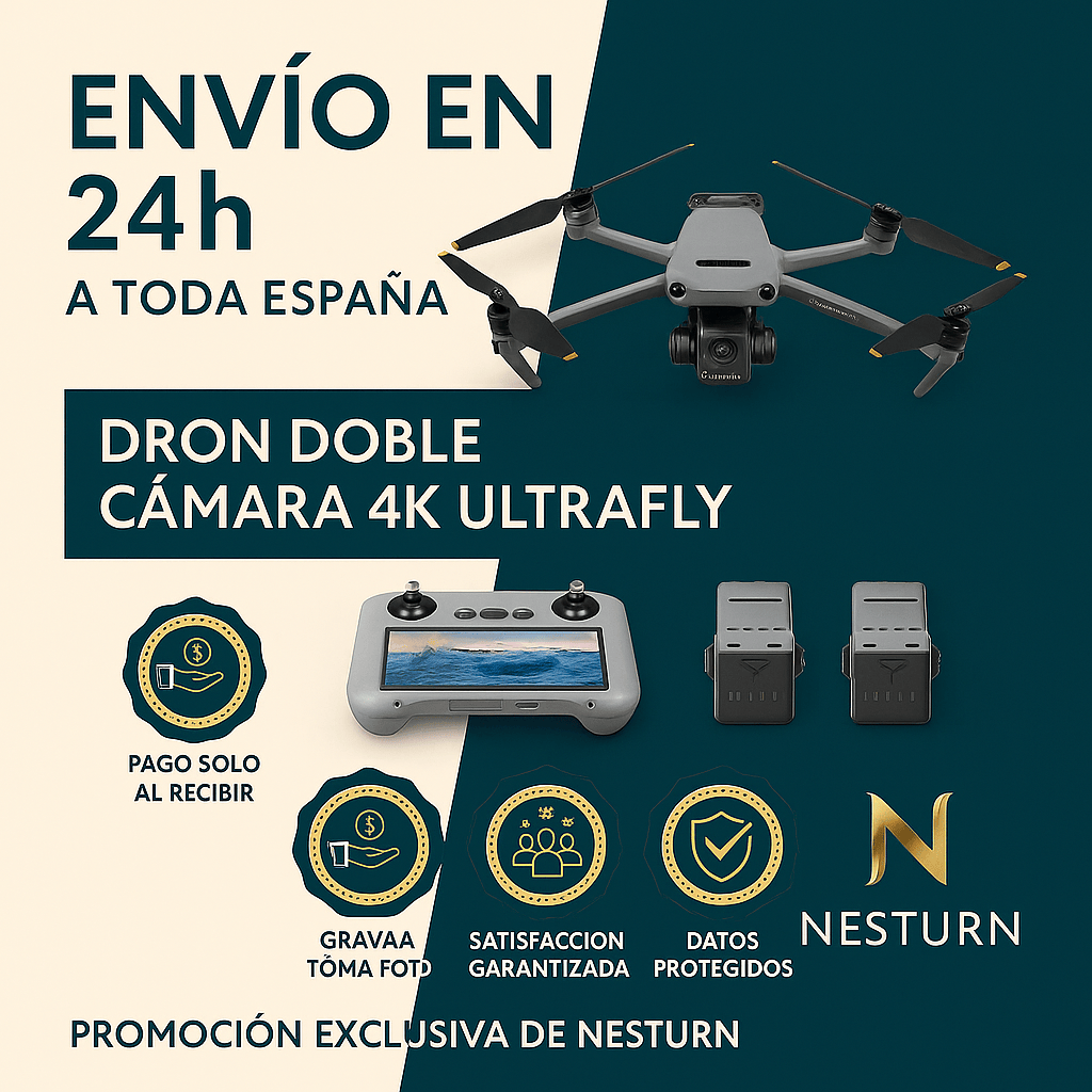 Dron Doble Camara 4k UltraFly + 2 Batería Con Estuche GRATIS